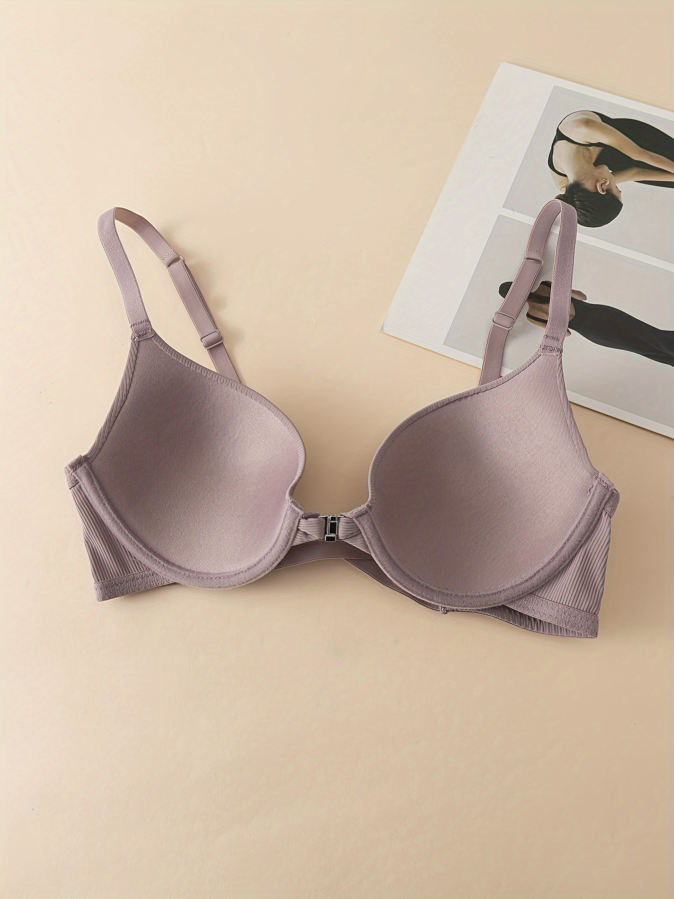 3pcs cross back front closure bra   solid color ribbed underwear lift up anti sagging design thin cup with thin padding casual   bra Product details 1