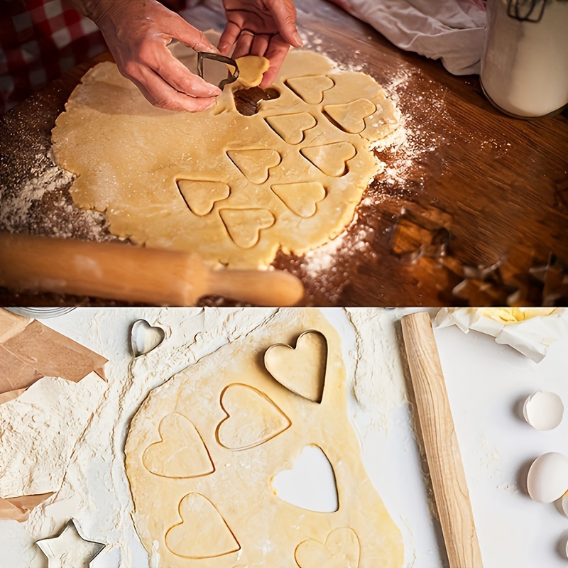 [Biscuit Mold Set] 12pcs Stainless Steel Biscuit Mold Flower Shaped Circular Heart-shaped Star Shaped Biscuit Set for Kitchen Baking Tools Of Cakes, Vegetables, Sandwiches, Fruits, Candies, Biscuits, Birthday Parties, Holiday Celebrations, Baking Supplies