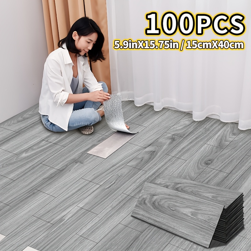 TEMU 50/100 pezzi Piastrelle per autoadesive legno, antiscivolo stacca e incolla, resistente all'usura, 15 cm x 40 cm realizzato in materiale IXPE,