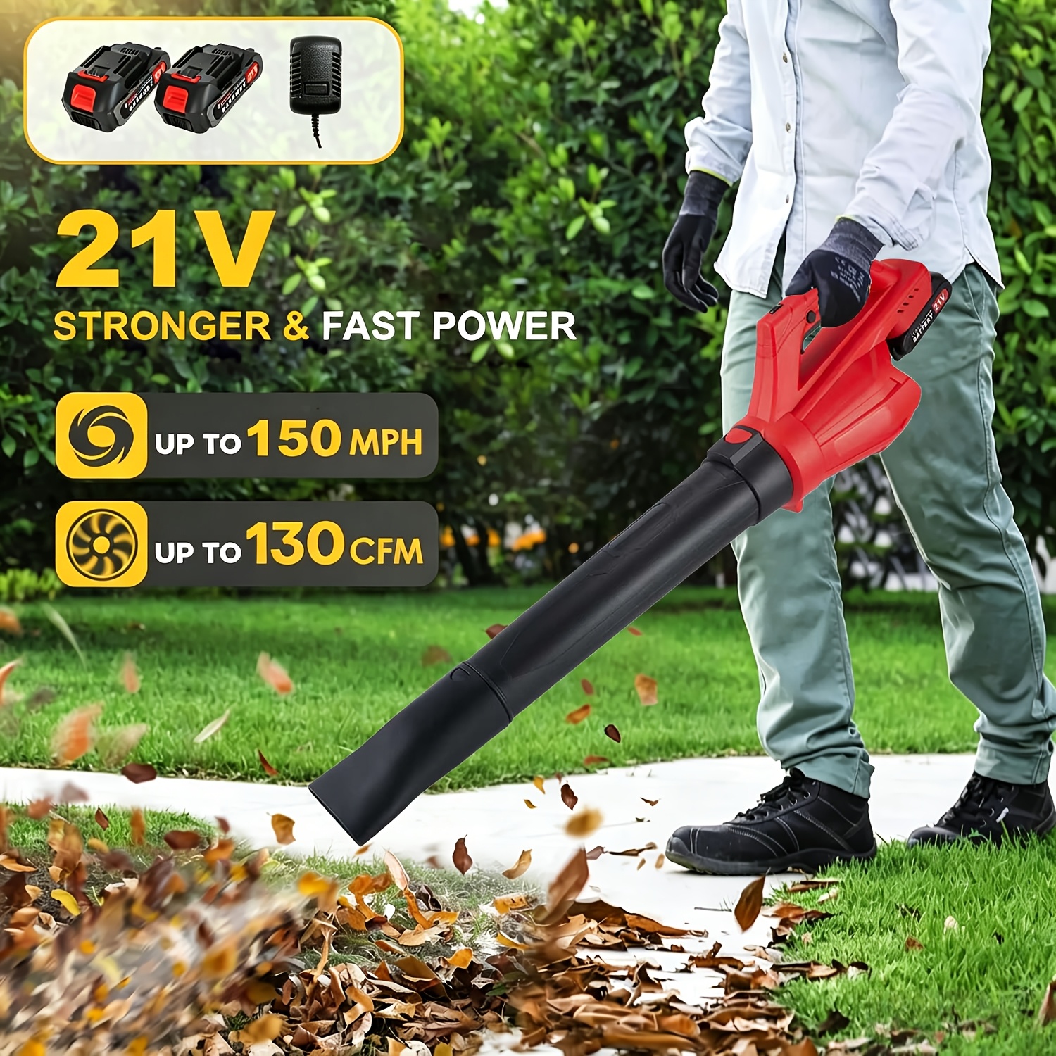Cordless Powerful Leaf Blower With 2*2000mah Batteries And Charger, 6-speed Mode Rechargeable Electric Handheld Leaf Blower For Lawn Care, Patio, Yard, Sidewalk, Snow Blowing And Store