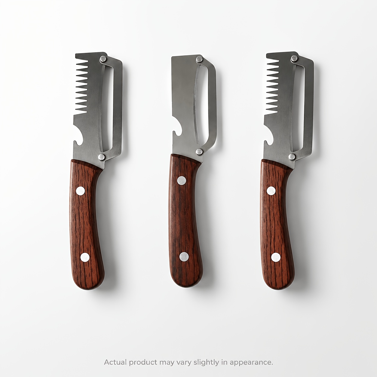 TEMU 2 1 Combo Set, 2 Serrated   1 Non-serrated, Thickened Stainless Steel Blade, Wood-grain Ergonomic Handle, Multifunctional Fruit & Vegetable