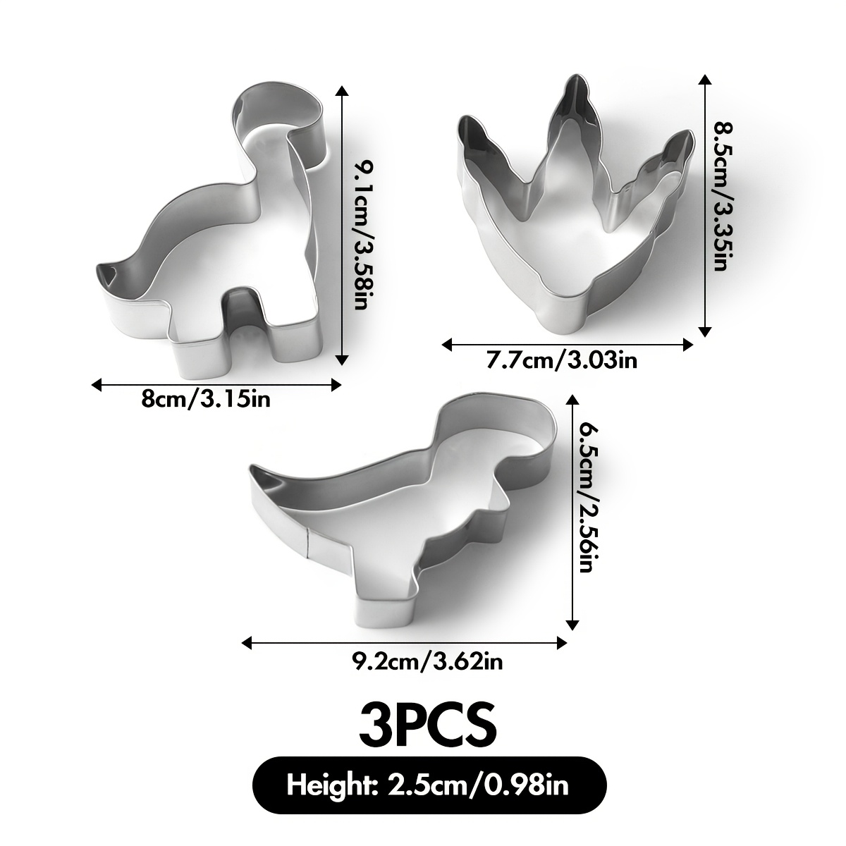 Image of 3pcs Dinosaur Cookie Cutter Set, Stainless Steel Dinosaur Shapes For Birthday Party, Pastry, Biscuit & Sandwich Cake Molds, Baking Tools, Kitchen Gadgets For Christmas & Easter