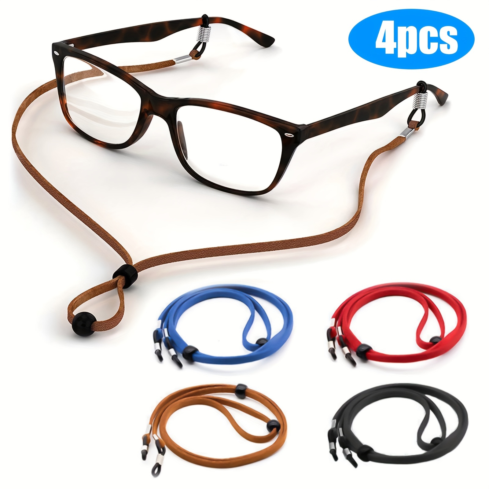 

4pcs Eyeglass Strap Holders, Pu Leather Glasses Lanyards, 27'' Non-slip Eyewear Retainers, Sunglasses Necklace Cords