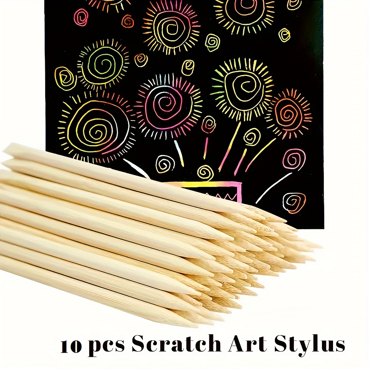 

10 Pcs Scratch Art Stylus - Wooden Pens For Diy Scratching And Coloring On Blackboards