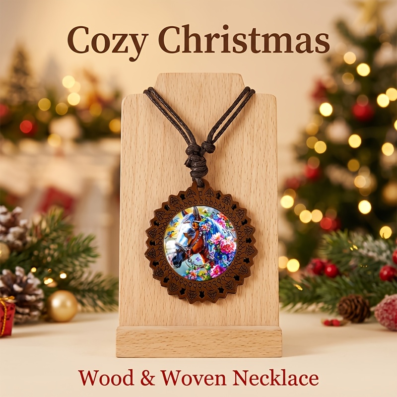 Colorful Floral Dream Wooden Necklace, Retro Gift for Her