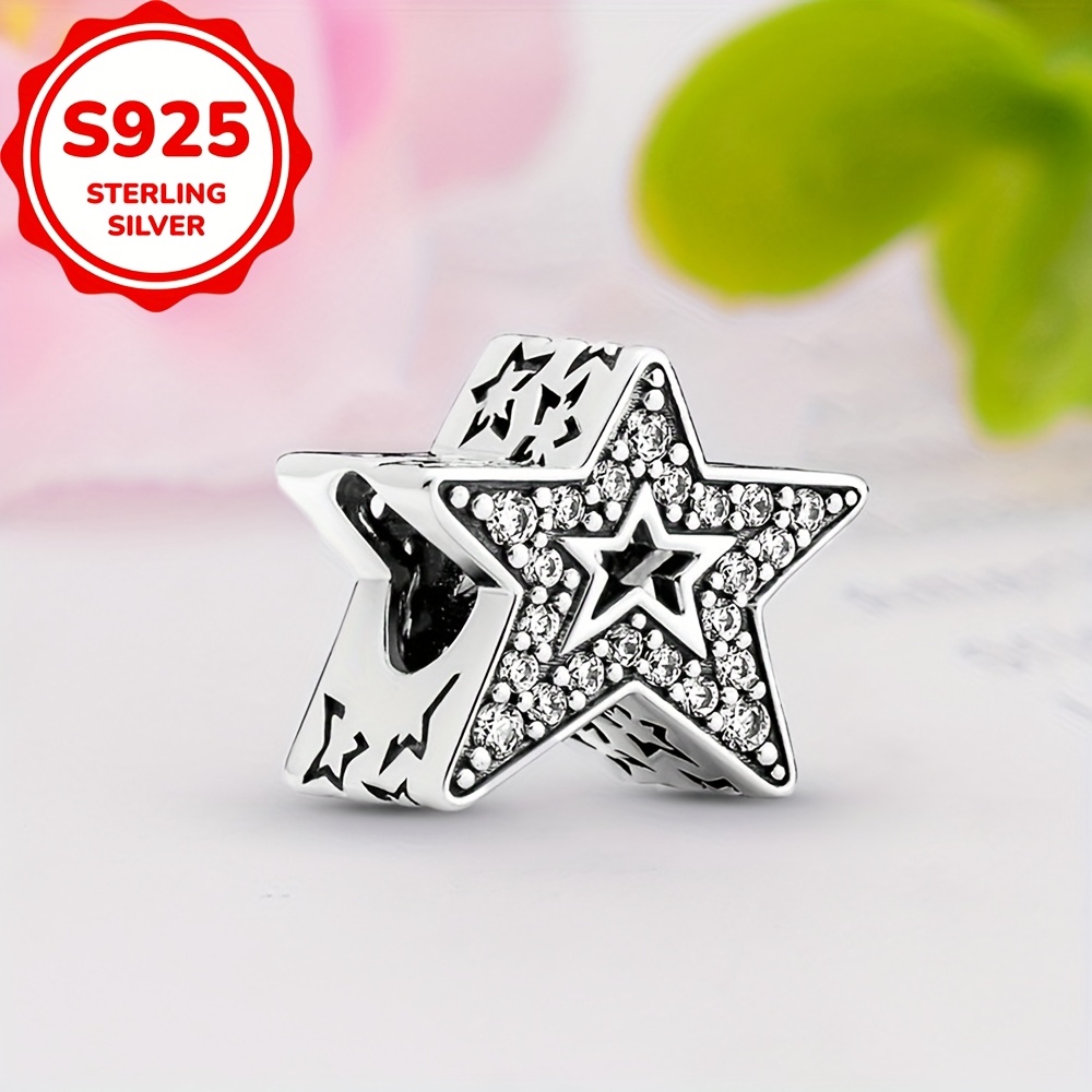 Image of 1pc Exquisite 925 Sterling Silver Round -pointed Star Decoration Necklace Pendant Making Jewelry Additions Birthday Or Holiday Gifts For Women