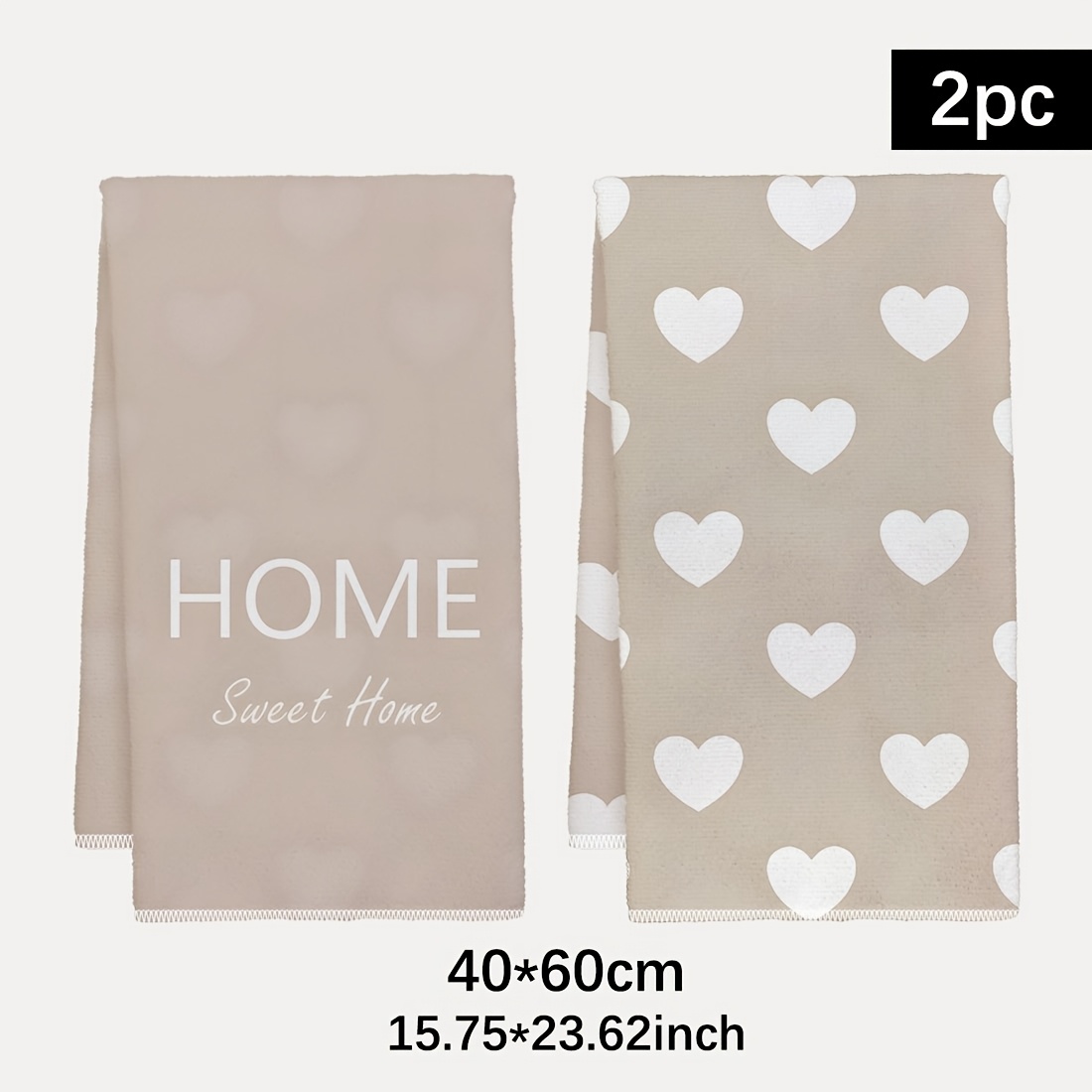 TEMU Lot de 2 torchons de cuisine à motif de cœurs, couleur chaud, avec "Sweet Home", motif de cœurs couture, 15,7x23,6 pouces, convient chiffons à