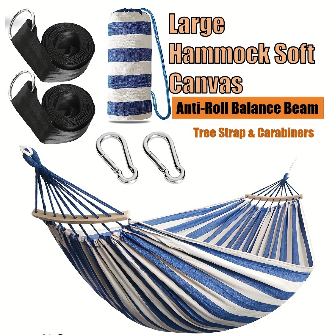 TEMU Spacious Hammock Bed Made Of Canvas, Designed For Outdoor Use. This Portable Swing Seat Is Perfect For Camping And Includes Beam To Prevent