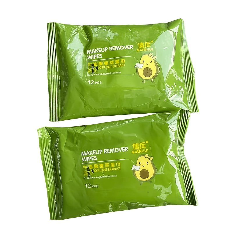 TEMU Cloths & Towelettes, 24pcs (2 Packs) Of Mini Portable Travel Pocket Wet Wipes, Non-woven Disposable Face Towels, With Avocado Green Cartoon Bag