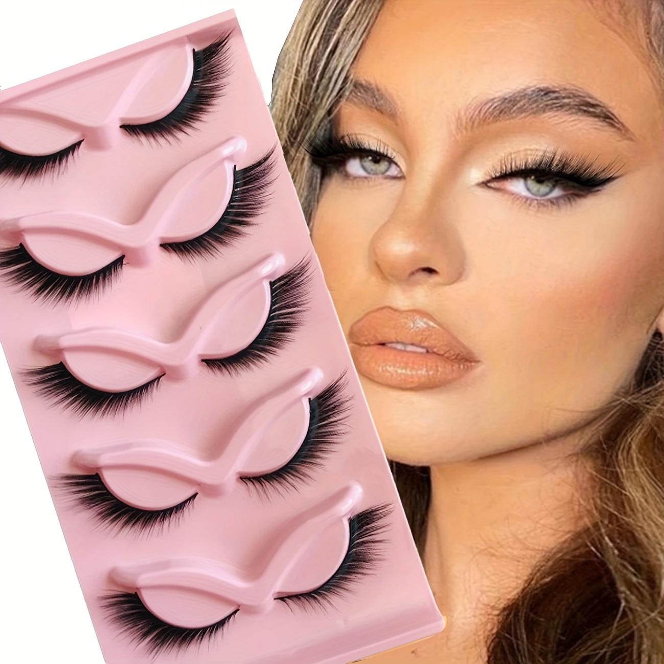 5 Pairs Of Cat Eye Cartoon False Eyelashes - Natural Long Curved Lashes, Lengthening Eyes Effect, False Eyelash Set