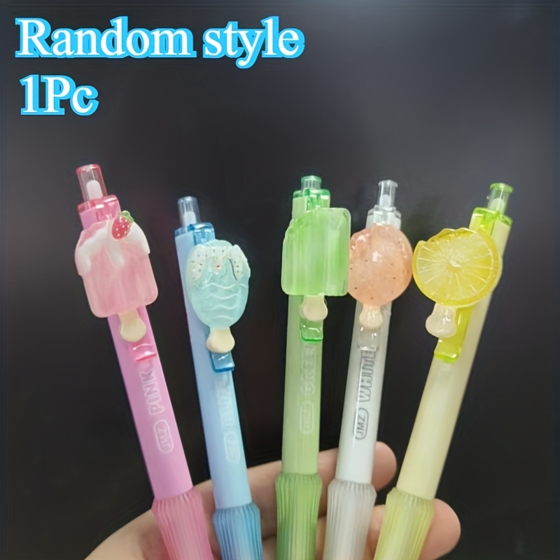 TEMU 1pc Random Color, Latest Transparent Cute Fruit Series Fashion Gel Pen, Suitable For Multiple Such As Office, Study, And Note-taking, Simple Gel