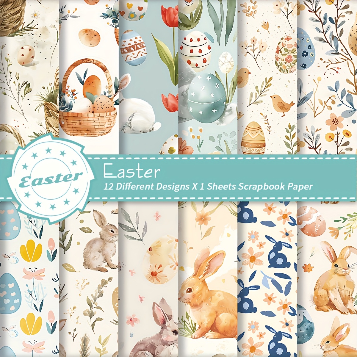 

[12pcs Easter Watercolor Paper Pad] 12-pack Easter Paper Pad, Watercolor Easter Egg Floral Prints, Mixed Colors Theme Craft Cardstock, Spring Birthday Gift, Ideal For Origami Diy Albums, 6x6 Inch