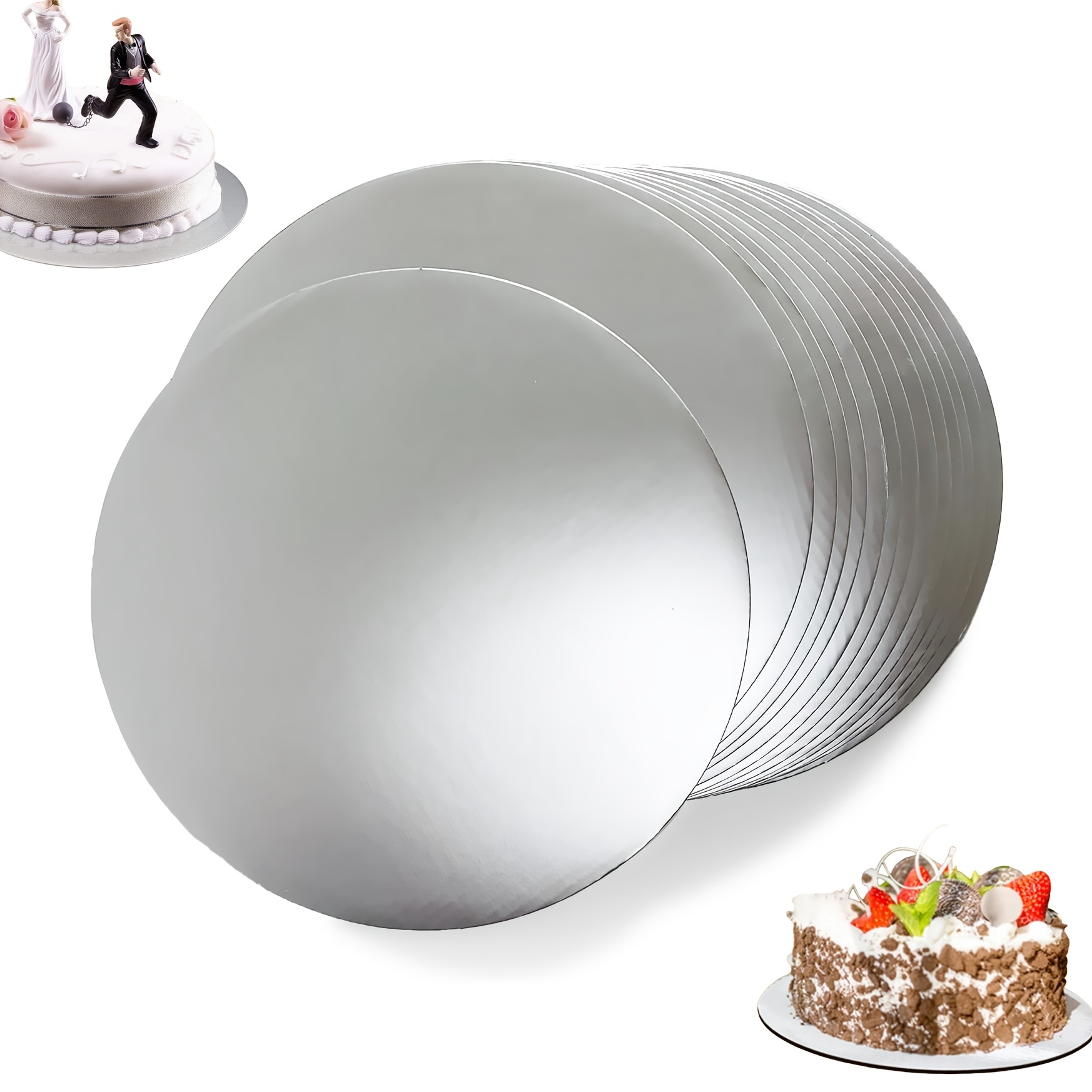 

10pcs, Cake Boards, Round Silvery , Disposable Base, Grease Proof Cake Plate, For New Year Wedding Birthday Party Cake, Dessert, Pizza Decorating And , Party Supplies, Baking Accessories