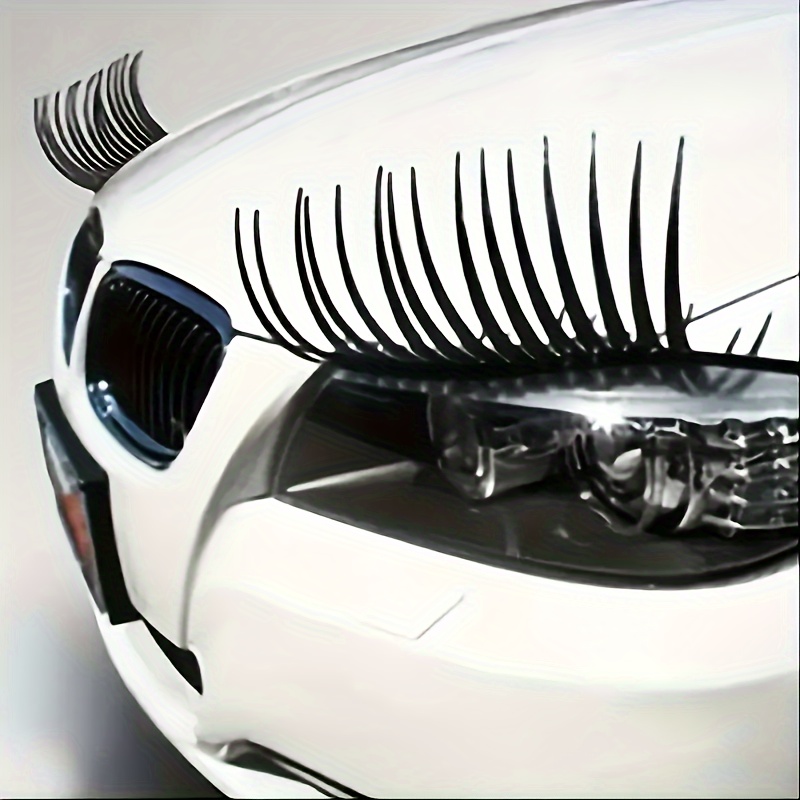 TEMU 1 Pair Rubber Car Headlight Eyelash Decals, Matte Self-adhesive Front Light Eye Lashes Stickers For Vehicle Decoration And Personality Accessory