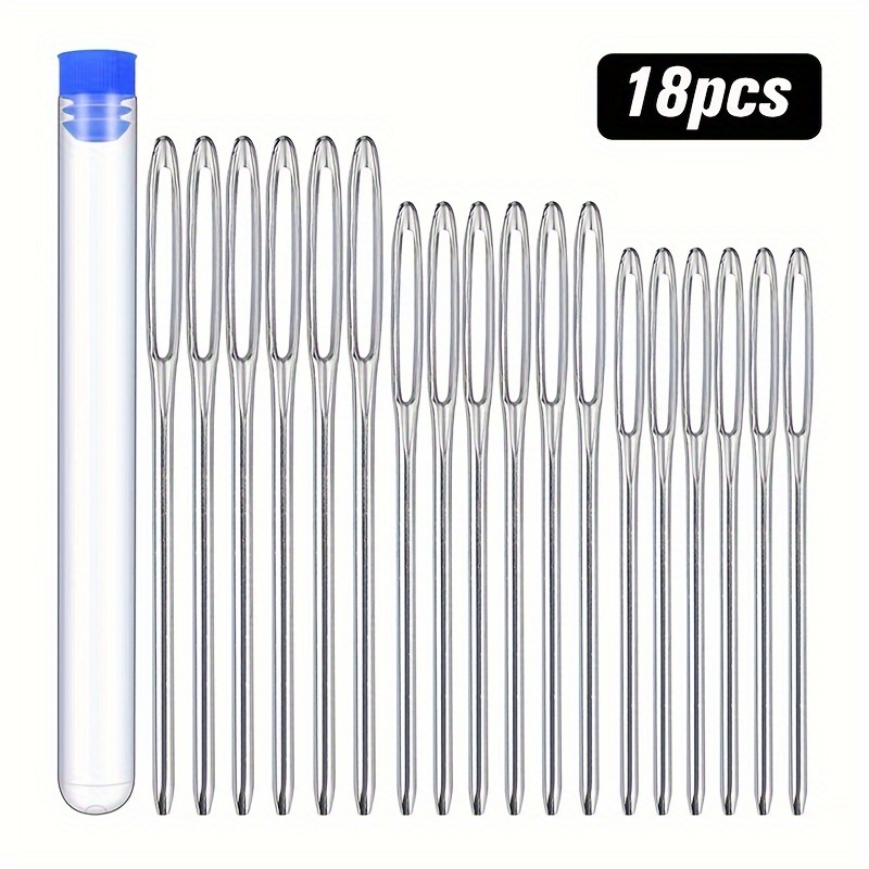 

18pcs Stainless Steel Large Eye Sewing Needles For Darning, Crochet & Yarn Knitting - Silver Grey In Clear Storage Tube