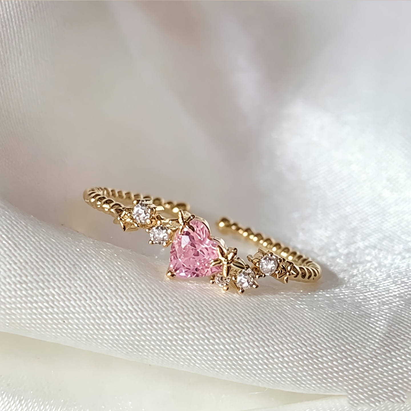 TEMU Bague ouverte plaquée or avec nœud papillon et pierres CZ - Bague de doigt réglable et redimensionnable adaptée pour , les fêtes, cadeau pour
