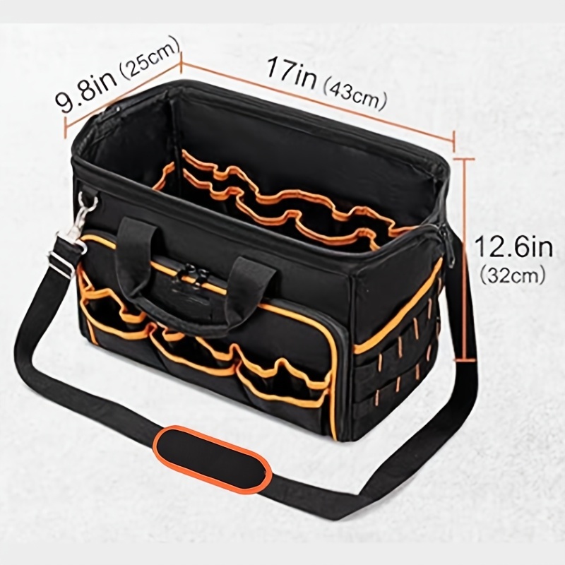 TEMU 17-inch Electrician Tool Bag, 46 Storage Pockets, Heavy-duty Build, Foldable Hvac Organizer, Opening, Adjustable Shoulder Straps, Ideal For