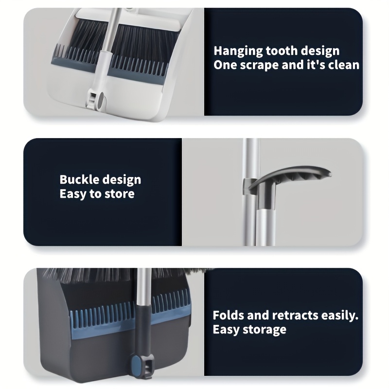 1set household broom and dustpan set durable sweeping broom and dustpan with long handle creative dustpan with comb tooth pet hair removal floor cleaning tool for home   dorm everyday cleaning great gift for housewarming Product details 5