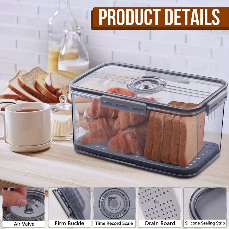 

1pc Airtight Plastic Bread Box For Kitchen Counter, Time-scale Lid, Bread Storage Container, Ideal For Homemade Bread, Toast, Bagels, Donuts, , Etc. - Grey