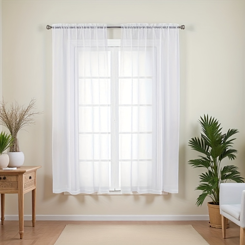 White Sheer Curtains, Rod Pocket Filtering Window Curtains & Drapes For Living Room Bedroom. 2 Panels