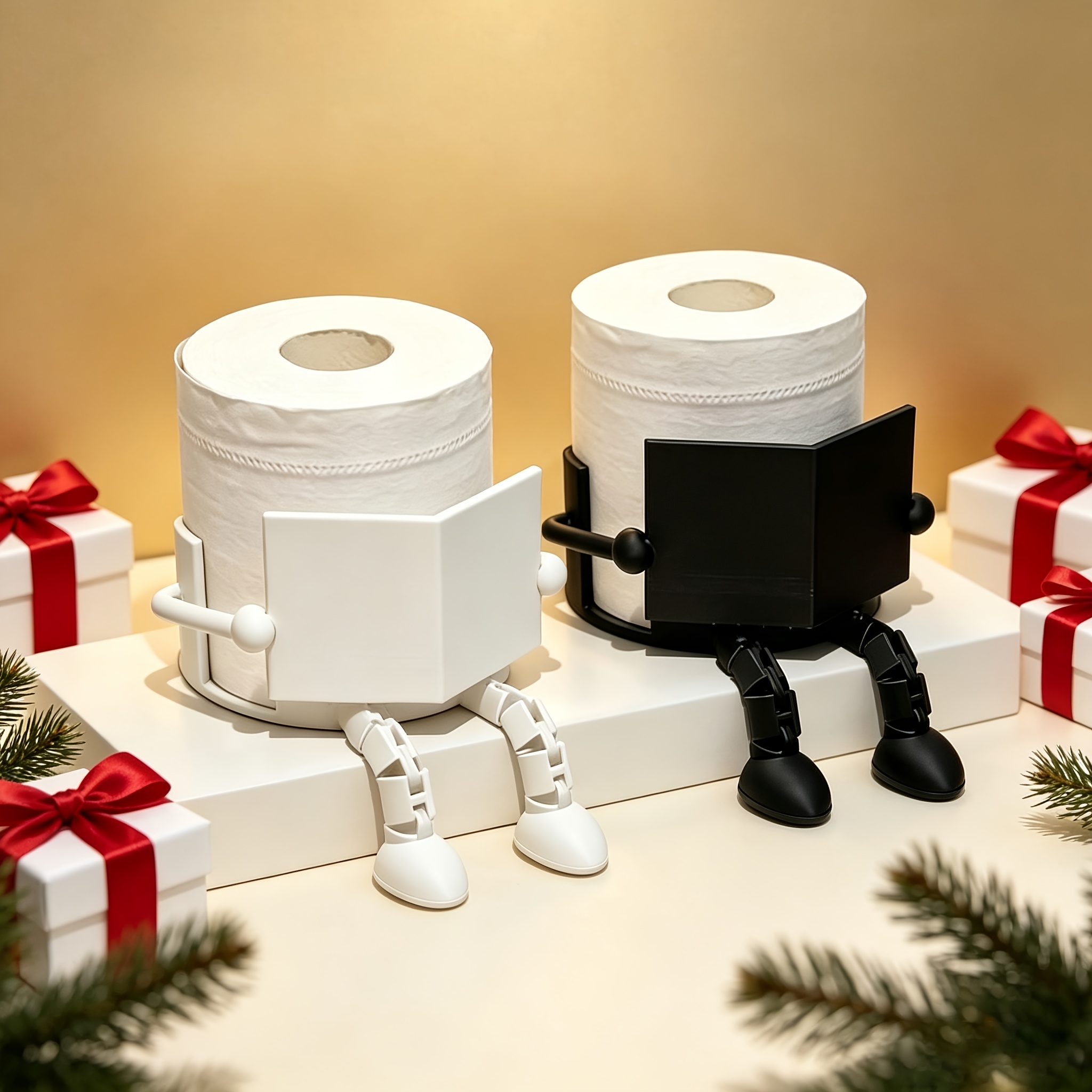 TEMU Lot de 2 Porte-rouleaux de papier toilette créatifs noir + blanc, Porte-essuie-tout amusant de , Décor d'organisateur de perçage, Support de