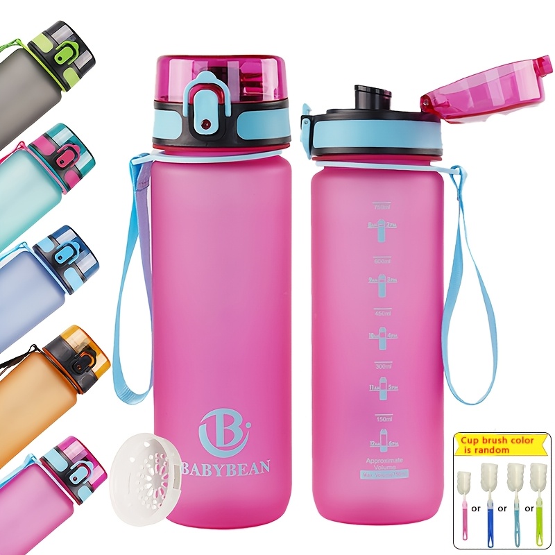 1pc 32oz Sports Water Bottle, Lid With And Carrying Strap, Portable For Outdoor Activities And Fitness, Random Color For Cup Brush