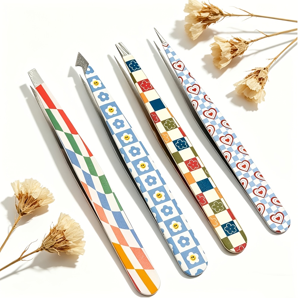 TEMU Colorful Printed Tweezers Slanted & Pointed Tip. Perfect For Brow Shaping, Facial Hair, Ingrown Hairs, , Blackheads, And Removal. Ultra-accurate