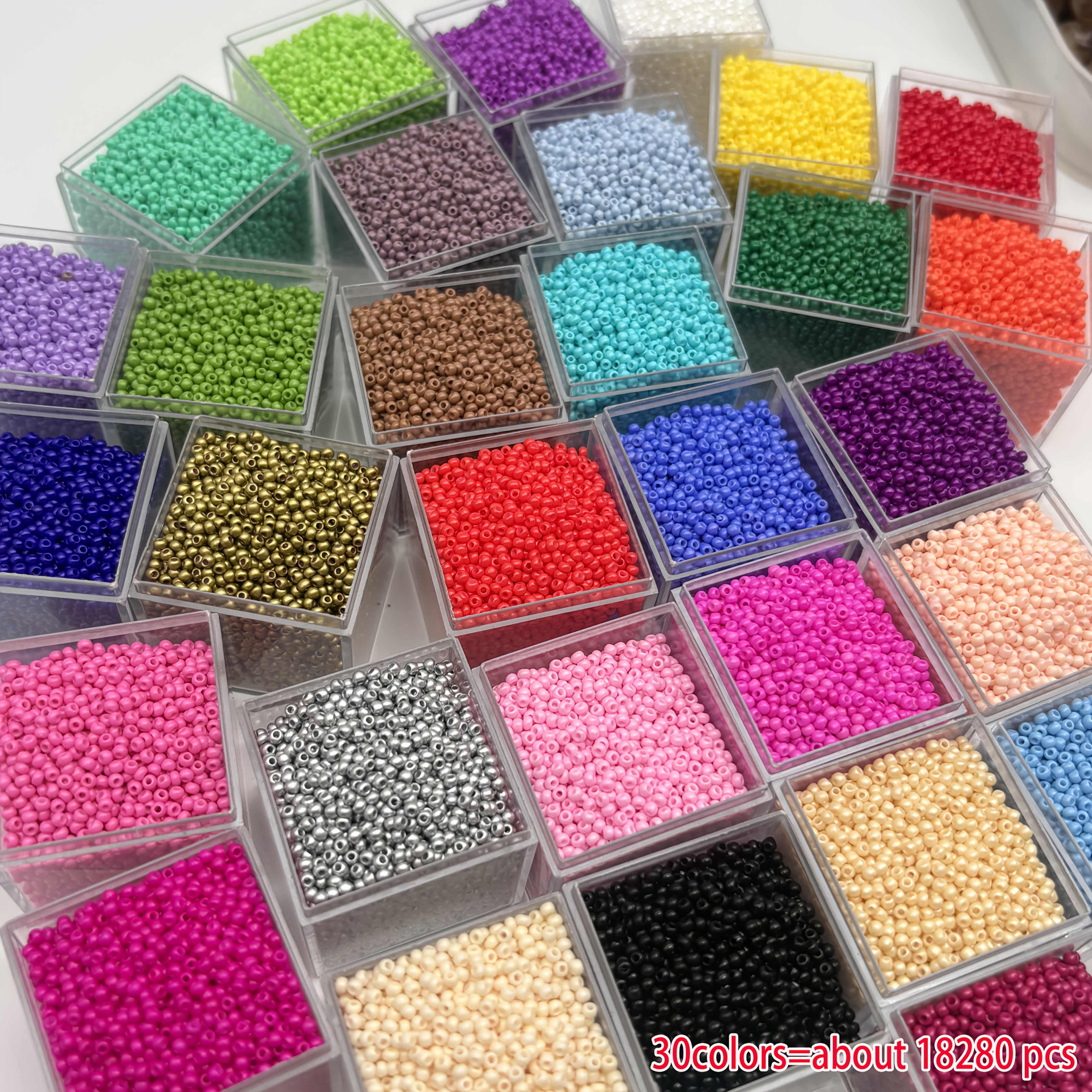 TEMU Kit de 18280 perles de roca en verre de style bohème, 30 couleurs - Perles de roca en verre tchèque de 1,8 mm pour et la fabrication de bijoux,