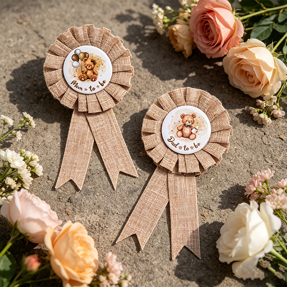 TEMU Set de 2 insignias de oso de peluche para embarazada y papá, set de decoración para , regalo para baby shower, para Halloween y Navidad