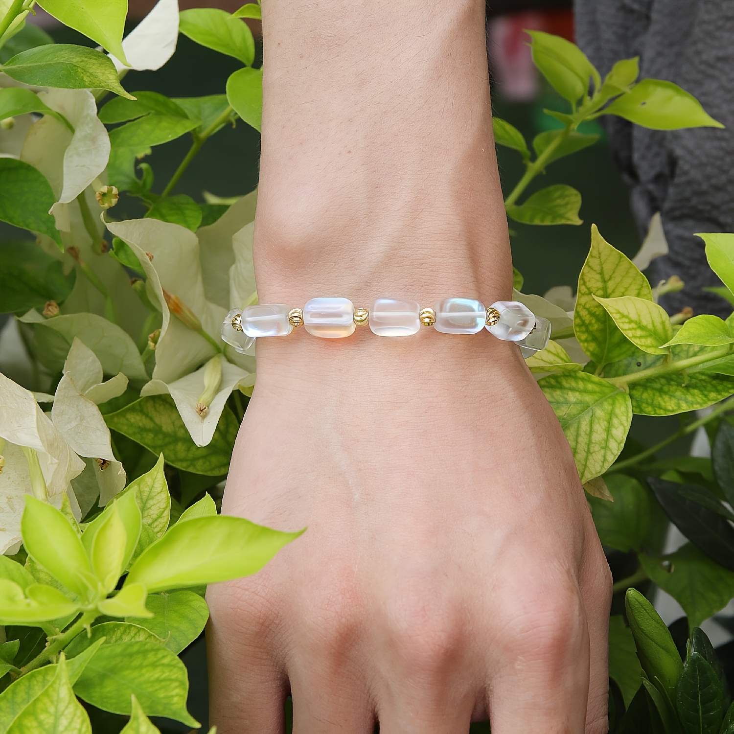 Unisex Minimalist Layered Moonstone Stretch Bracelet, June Birthstone