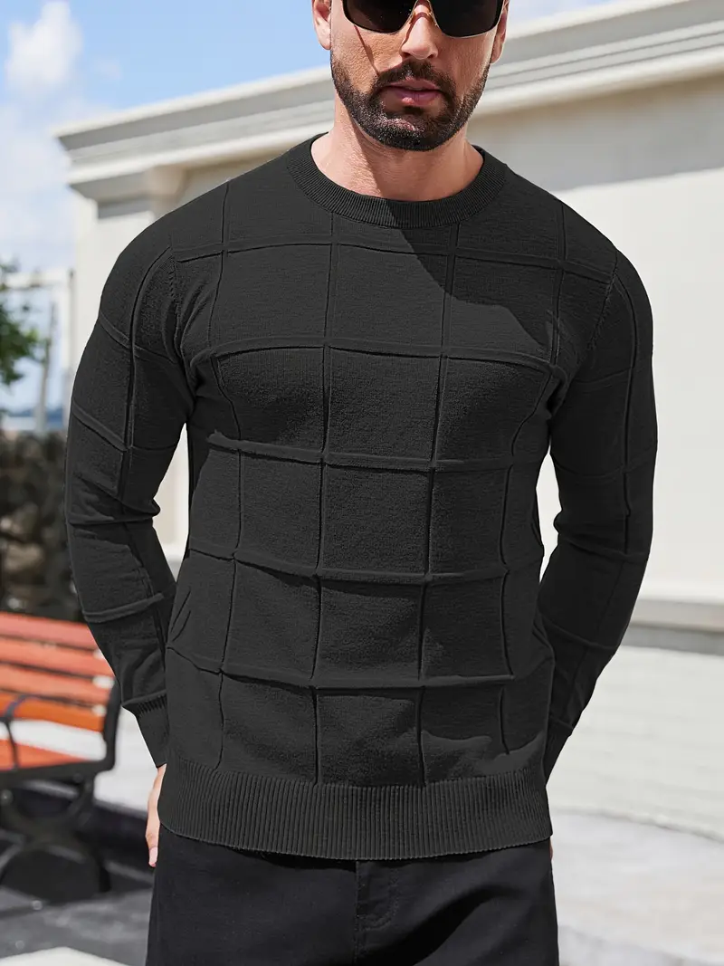 mens heavyweight 100 polyester sweater solid grey round neck long sleeve pullover with h shape silhouette ribbed neckline machine washable casual formal wear durable everyday layering essential Product details 6