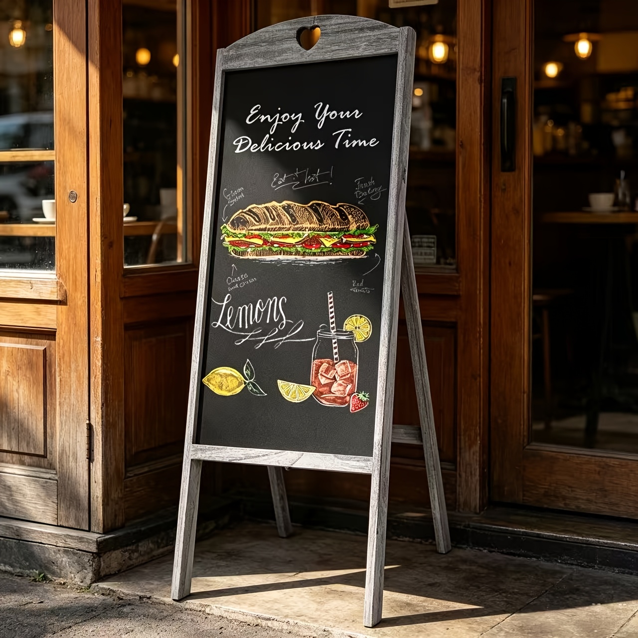chalkboard a frame sidewalk chalkboard sign sandwich   rustic menu display for restaurant vintage style display stand