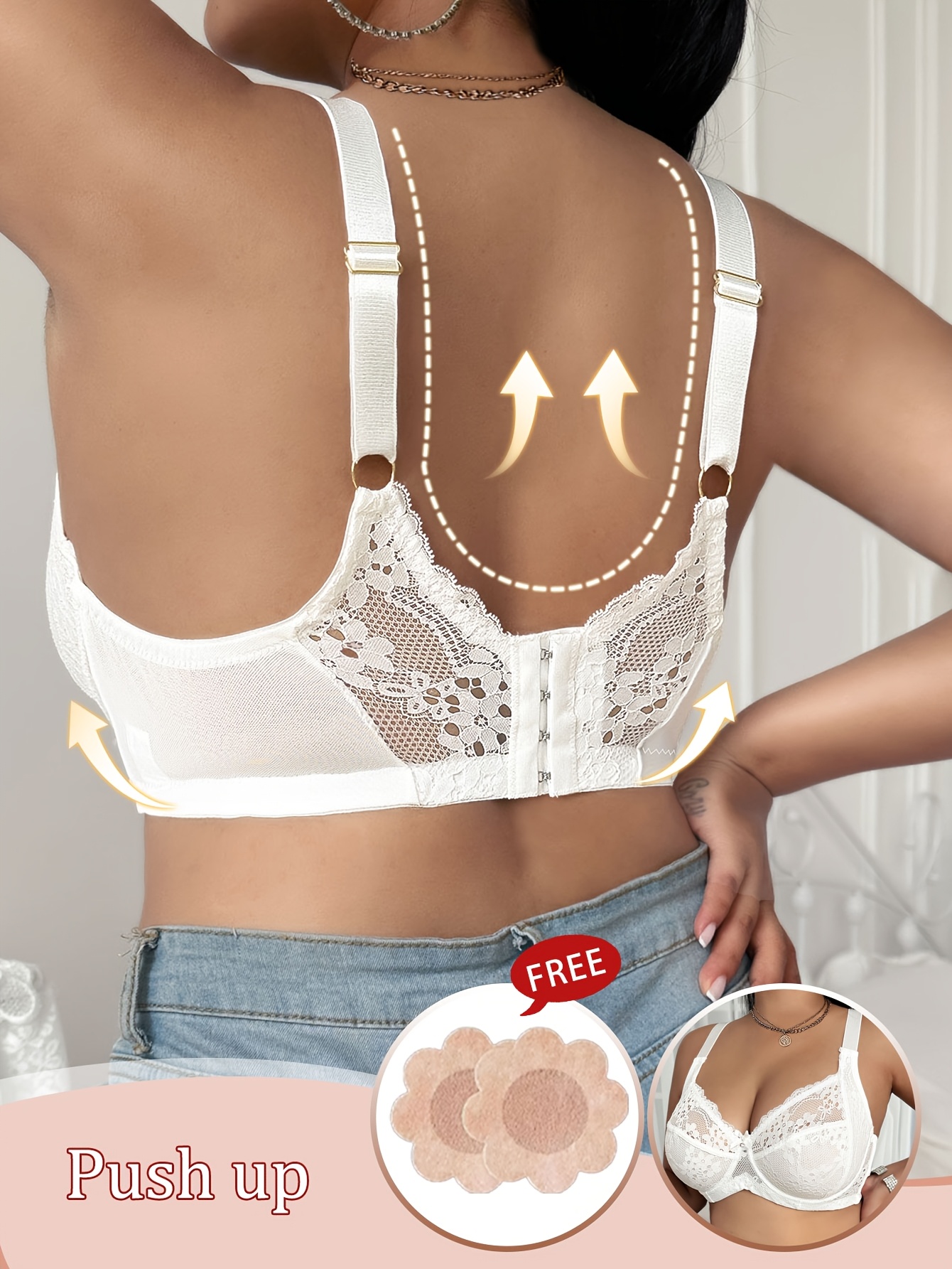 [Sexy Plus-Size Bra] Lace-Trimmed Plus-Size Women's Bra | Casual and Comfortable with a Simple Back Design in Fabric