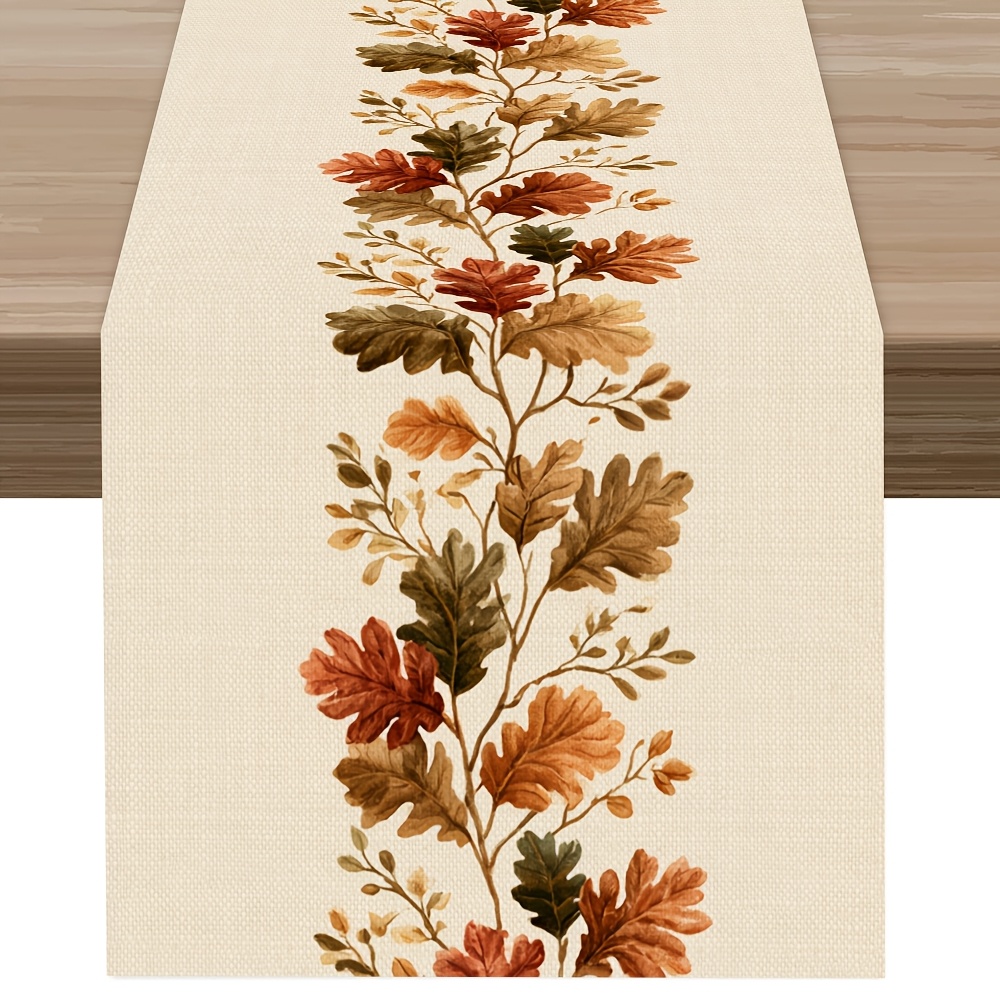 TEMU 1pc, Orange-brown Maple Leaf Floral Band Printed Table Runner, Elegant Country Style, Latest Autumn Table Runner, Printed Polyester Tablecloth