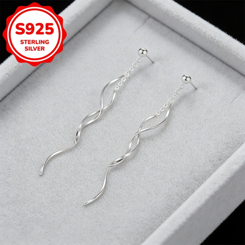 Women's S925 Silver Minimalist Double Wave Tassel Earrings