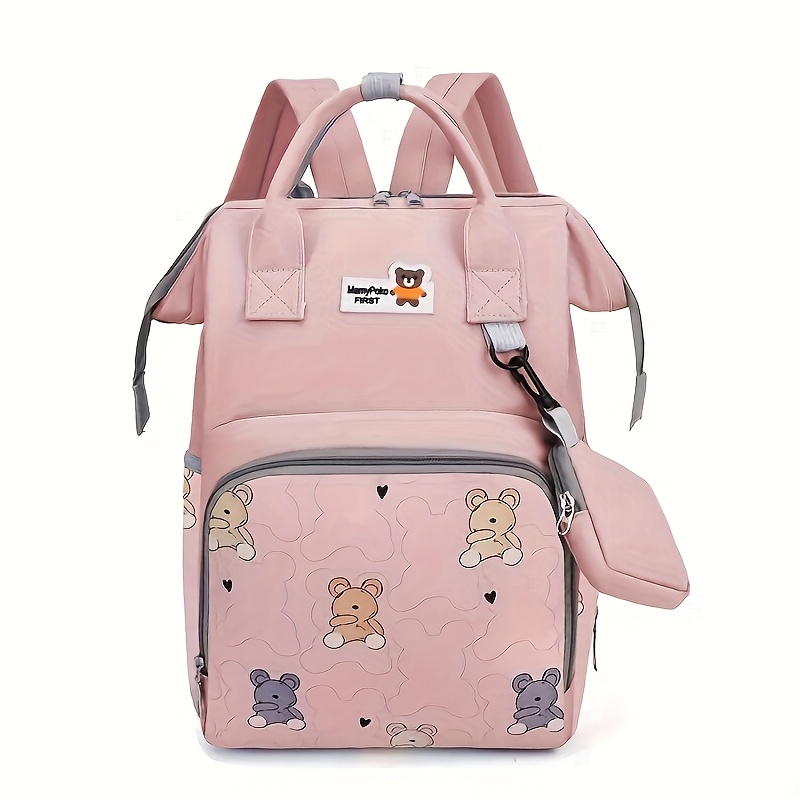 Bolso de Pañales y Mochila Compatible para - Estampado de Oso Lindo con Cierre de Broche, Bolso de Pañales Suave, Bolso de Viaje de Gran Capacidad, Organizador de Múltiples Bolsillos (Brillante,,,) - Multiuso para el trabajo