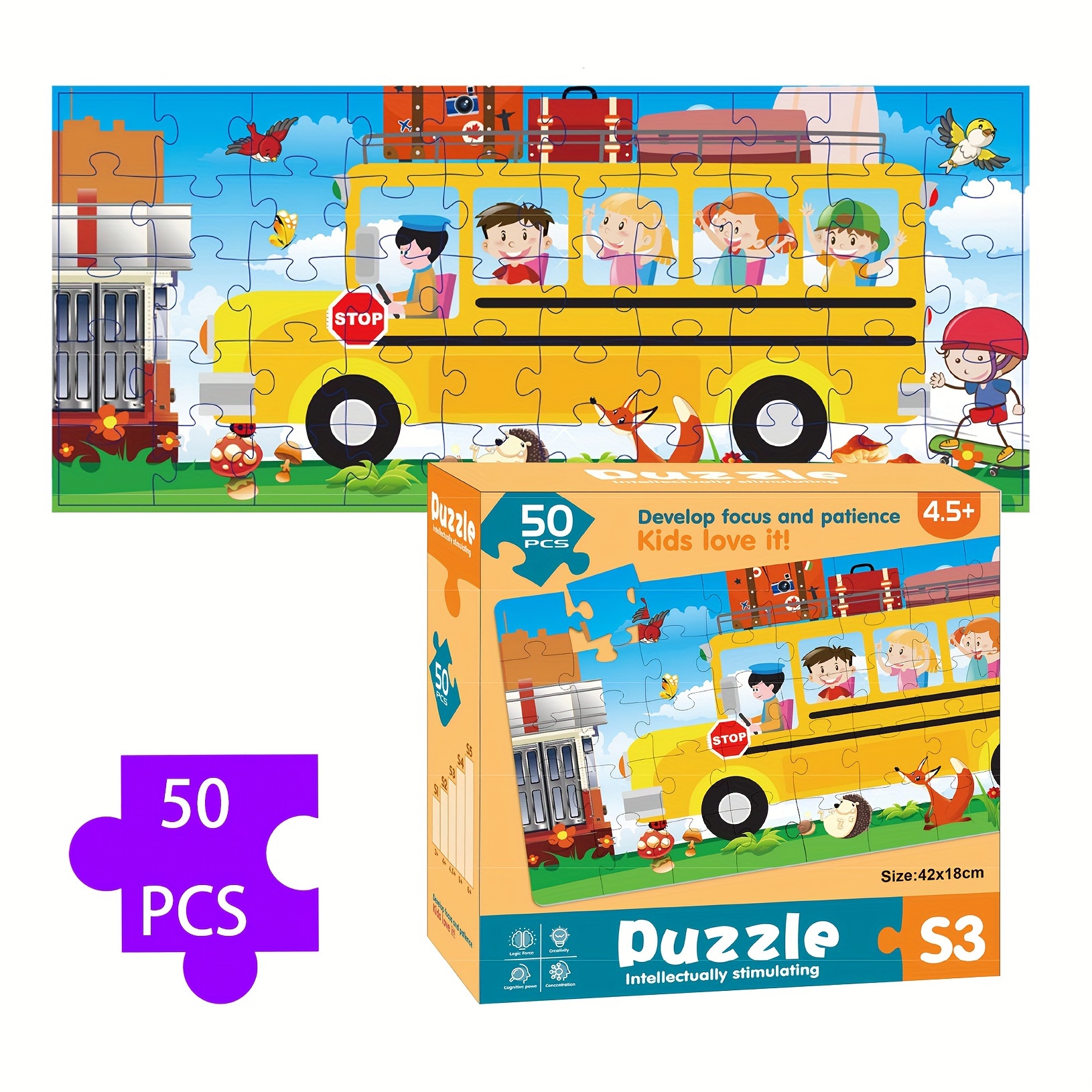 

Puzzle de bus 50 pièces, puzzle d'apprentissage précoce, jouets amusants