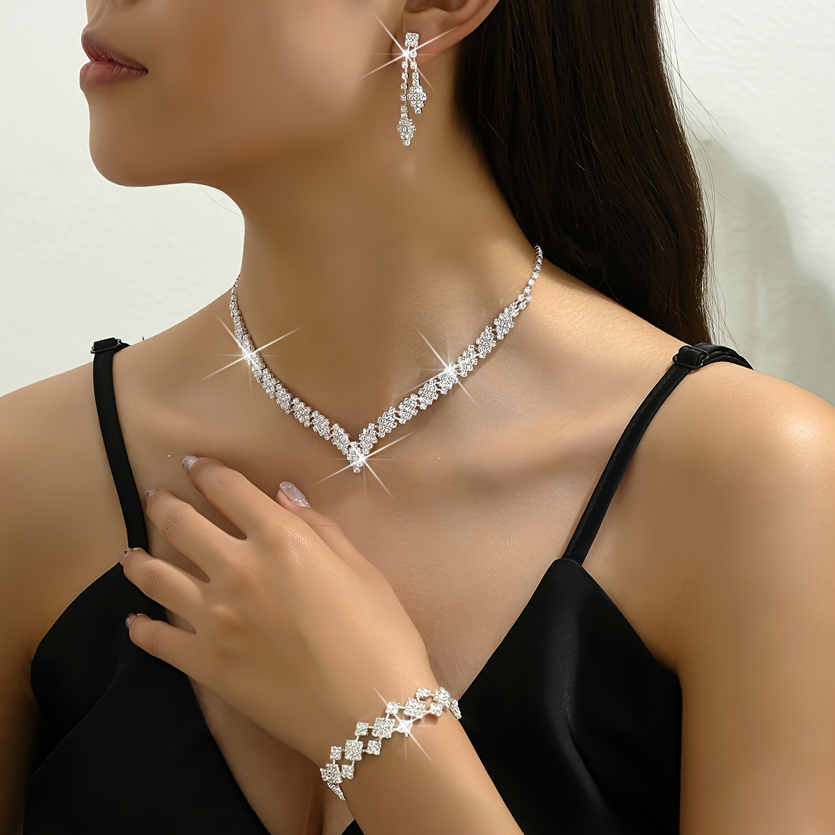 1 pair of dangle earrings 1 necklace 1 bracelet elegant jewelry set   shining zirconia engagement wedding jewelry details 0