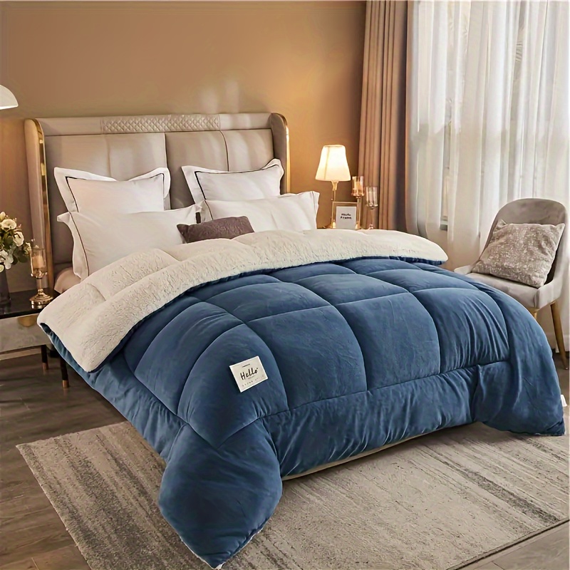 1pc   comforter   quilted   breathable box stitch solid color comforter machine washable bedroom warm autumn and winter comforter details 2