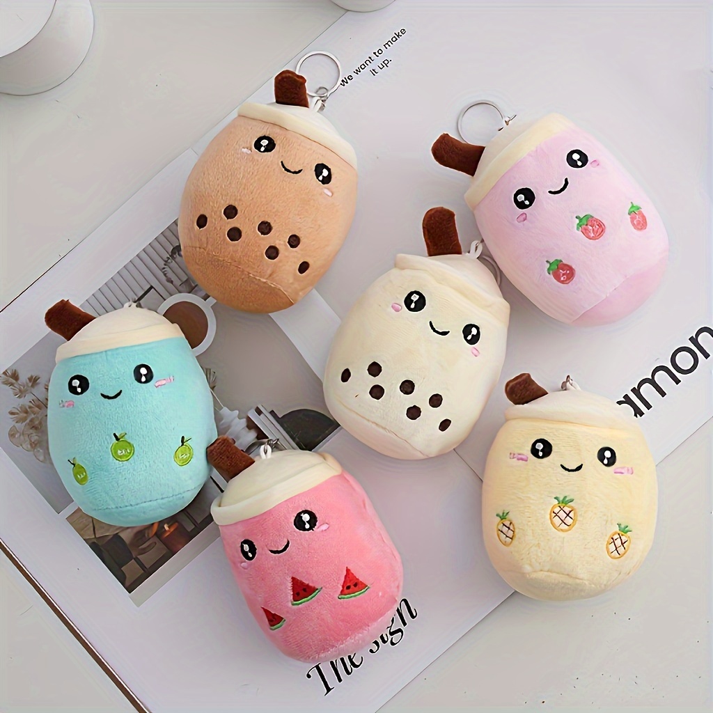 

6pcs Cute Fruit Milk Tea Cup Plush Doll Key Chain, Plush Animal Toy With Key Chain, Bag Backpack Purse Ornament, Suitable For Sending Friends Gift