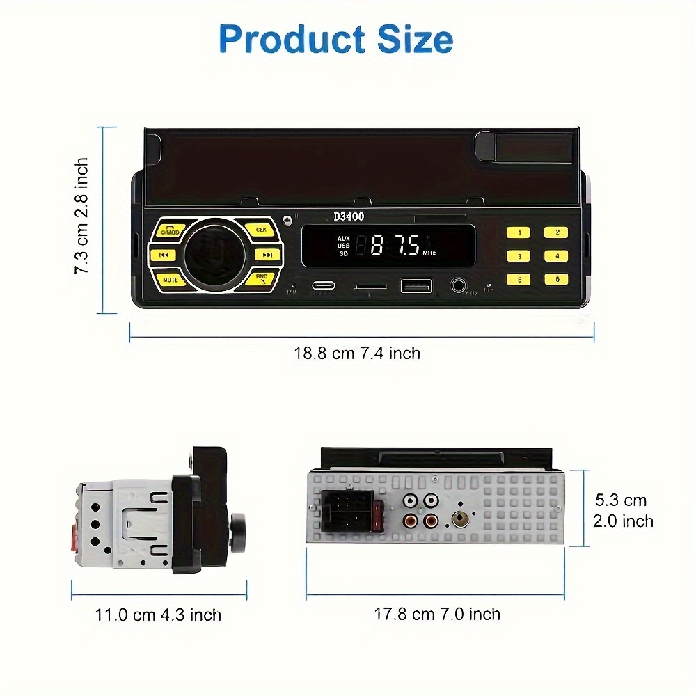  estéreo de carro 1din, de áudio sem fio digital com retroiluminação , fm mp3 de 12 usb/sd/aux-in, navegação por aplicativos, de encontrar o carro e suporte para telefone celular - , tensão de ≤36v detalhes 1