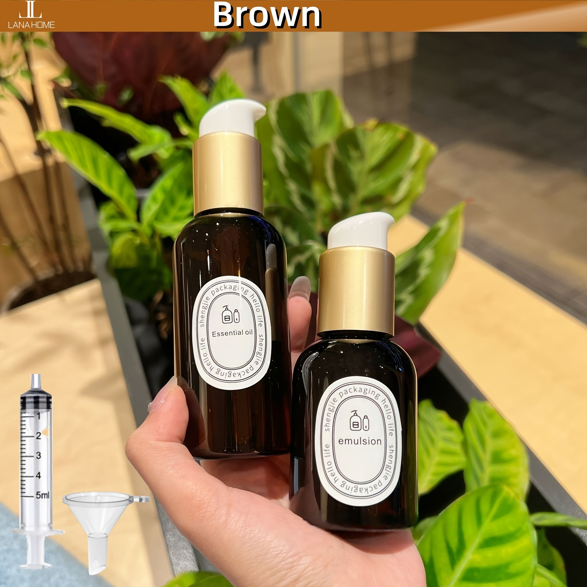 Ensemble de 2 bouteilles de lotion rechargeables de 1,69 oz et 3,38 oz, avec entonnoir et seringue, conteneur de cosmétiques pour le soin de la peau, bouteille vide portable pour le voyage qui peut être recyclée, mini bouteille portable adaptée pour la lotion, l'essence, le shampooing, le conditionneur, le gel douche, etc.