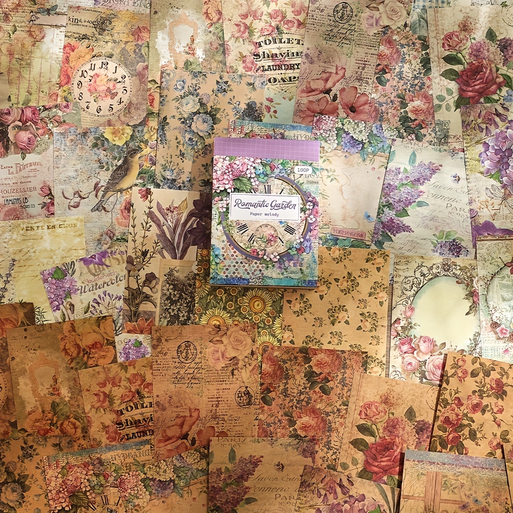 

100-sheet Vintage Garden Scrapbook Paper Set - 50 Unique Patterns, Smooth Finish, Recyclable Munken & Kraft Paper For Diy Crafts, Journaling, Planners & Scrapbooking
