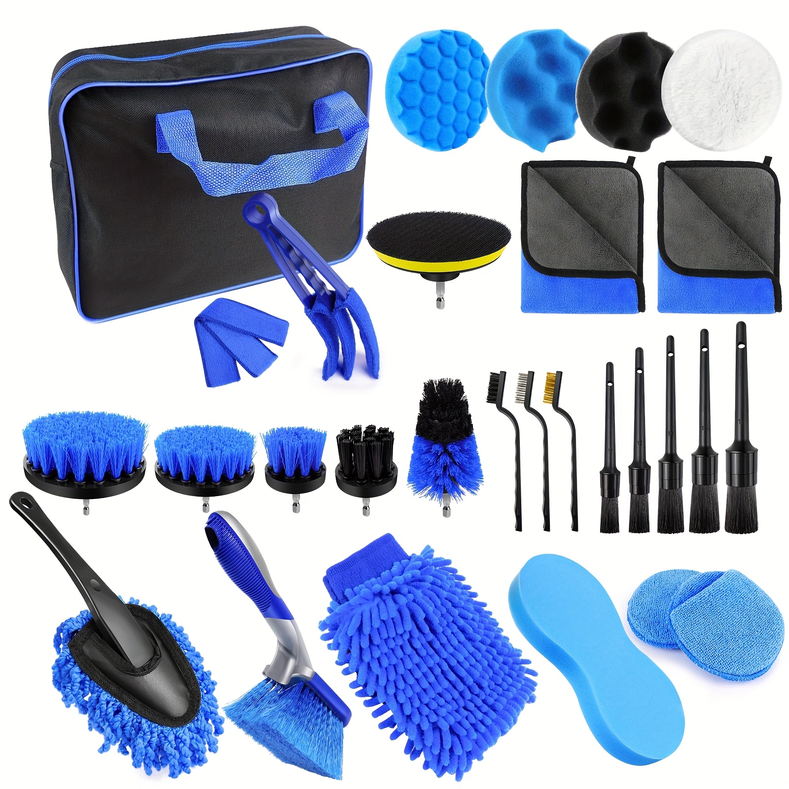 TEMU Car Cleaning Kit, Car Wash Detail Kit, Brush Set, Drill Brush, Accessories, Cleaning Tool Kit For Interior, Exterior And Wheels, For Car