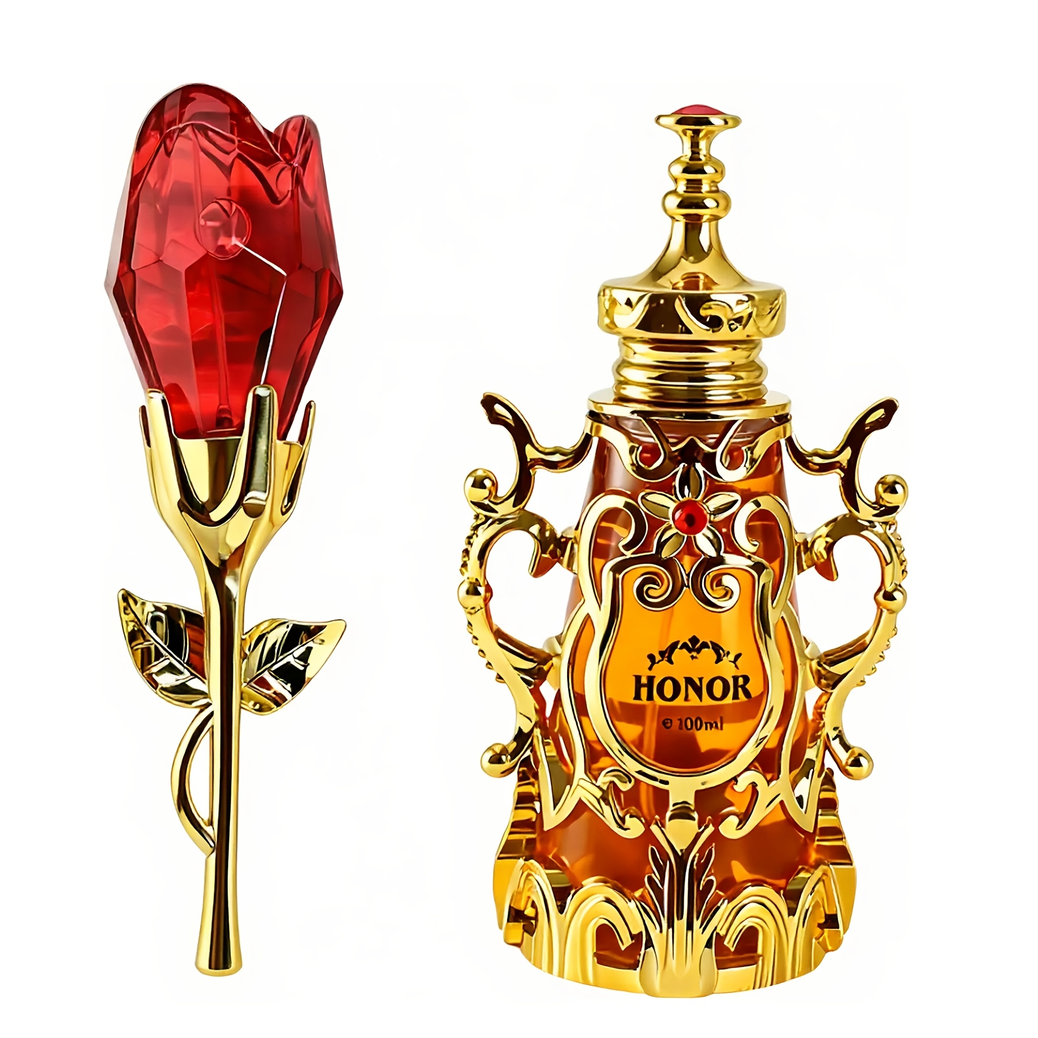 2pcs Luxury -style Women's Perfume Set. Golden Carved Vase & Red Rose Stem Bottles. Oriental Rose Scent, Long-lasting. Ideal Gift For Christmas, Valentine's Day, New Year & Mother's Day.