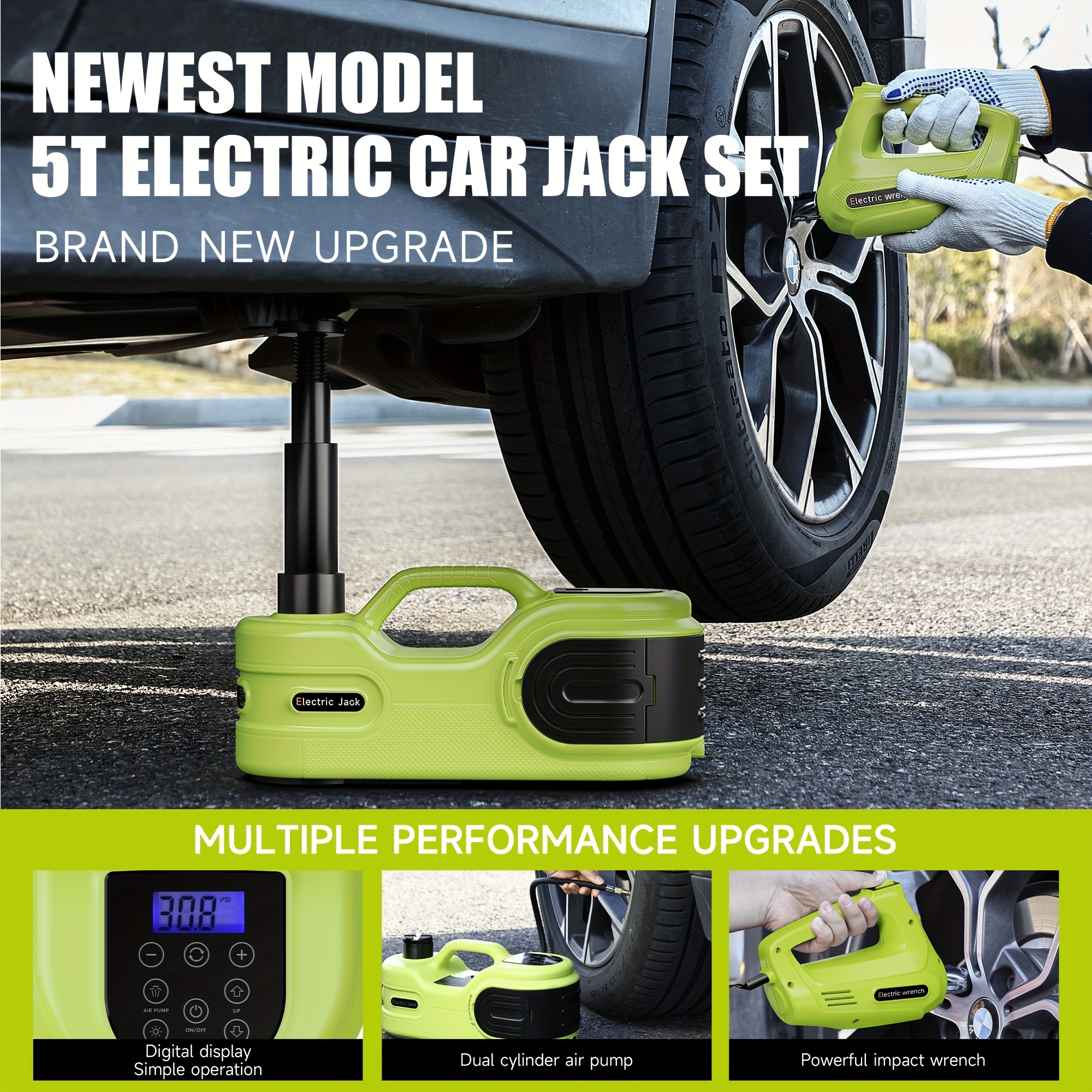 SEESII 5-Ton Hydraulic Car Jack Kit – 3-in-1 Electric Lift With Impact Wrench & Air Pump For SUV/Truck
