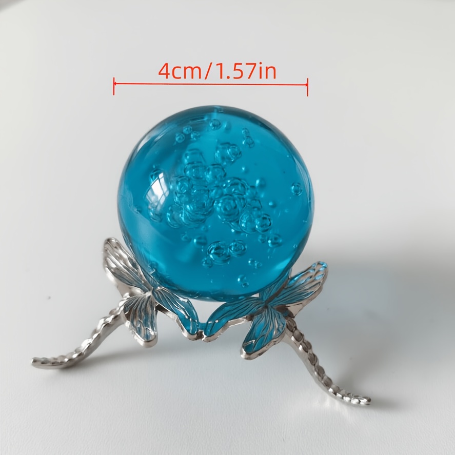 TEMU 1pc Blue Bubble Crystal Ball With Silvery Dragonfly Stand, Home And Office Decorative Glass Ball