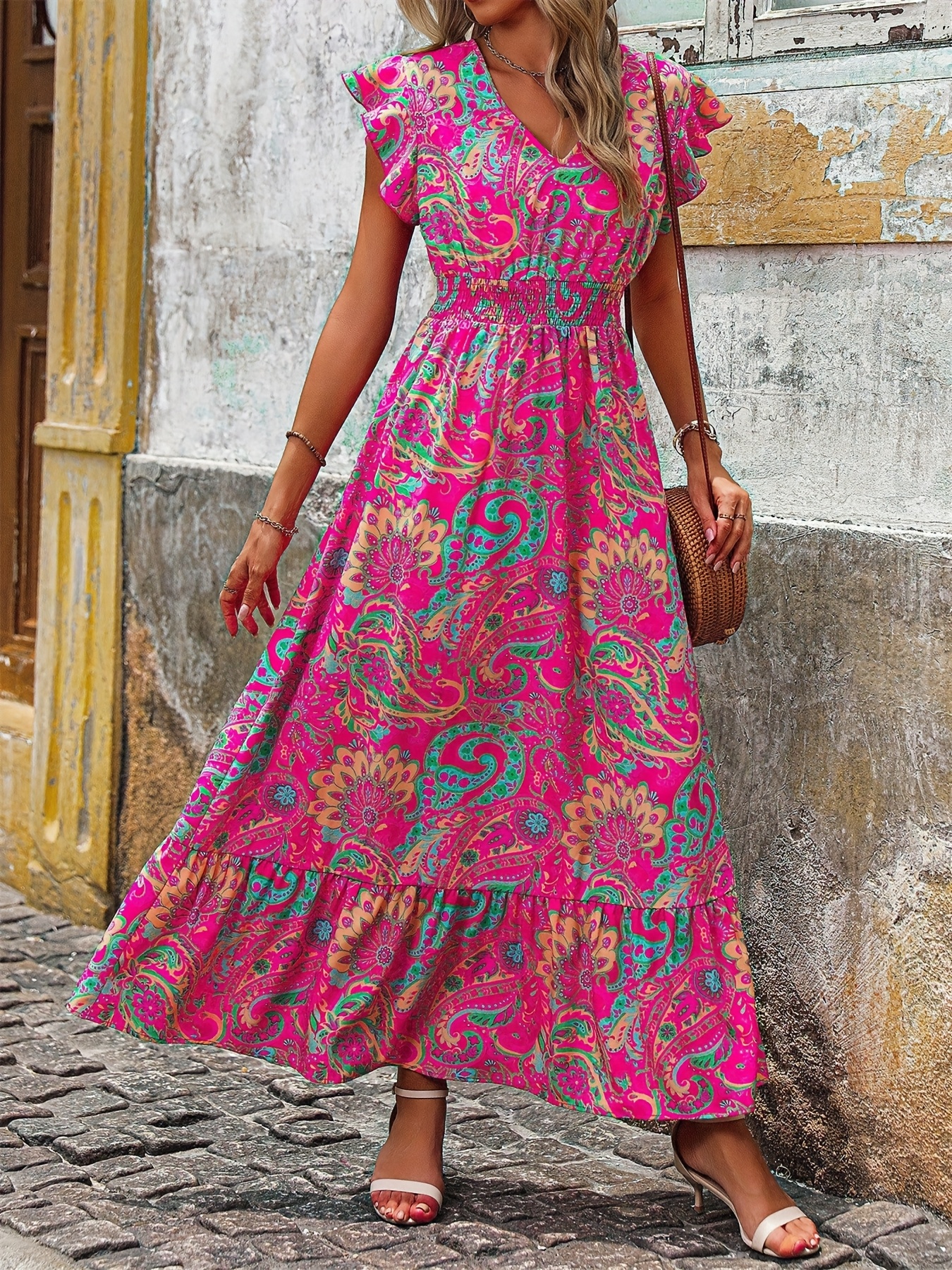 what color lipstick goes with dark green dress Flowy Floral Dress S – OMNIA main image 0