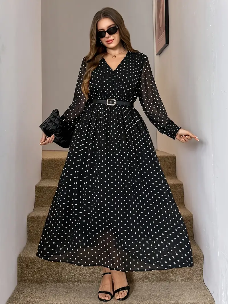 plus size spring summer polka dot dress elegant plus size - Temu Bahrain plus size spring summer polka dot dress elegant plus size - Temu Bahrain