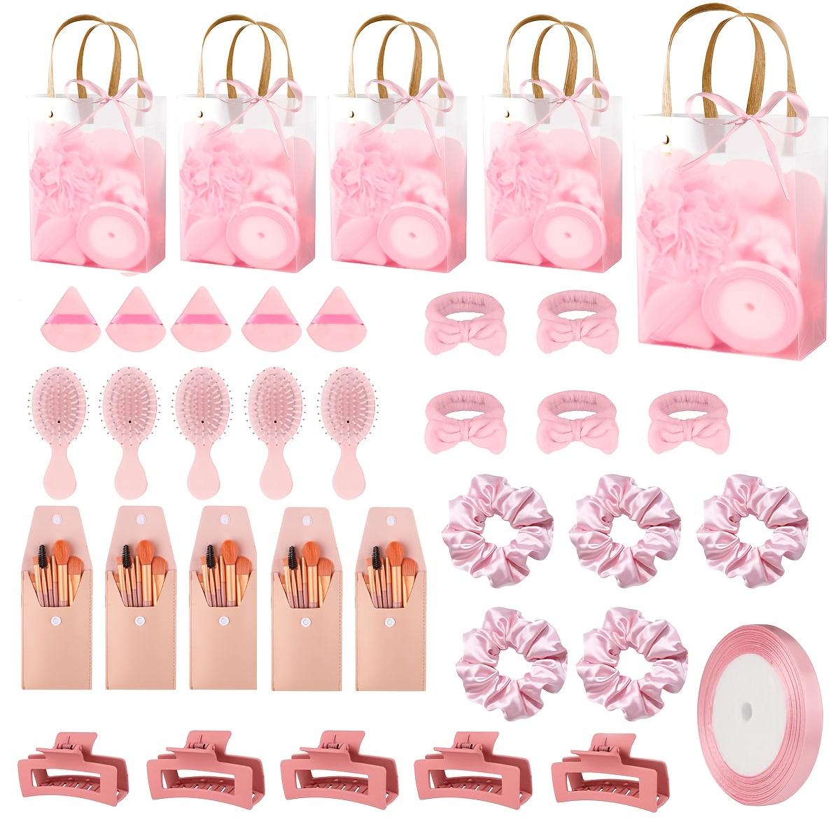 Image of 36pcs Toiletries Gift Set, Suitable For Gift , Including Hair Ties, Headbands, Combs, Powder , Hair Clips, Makeup Brushes, Gift Bags, Suitable For Wedding Parties Parties, And Gift Sets For Occasions